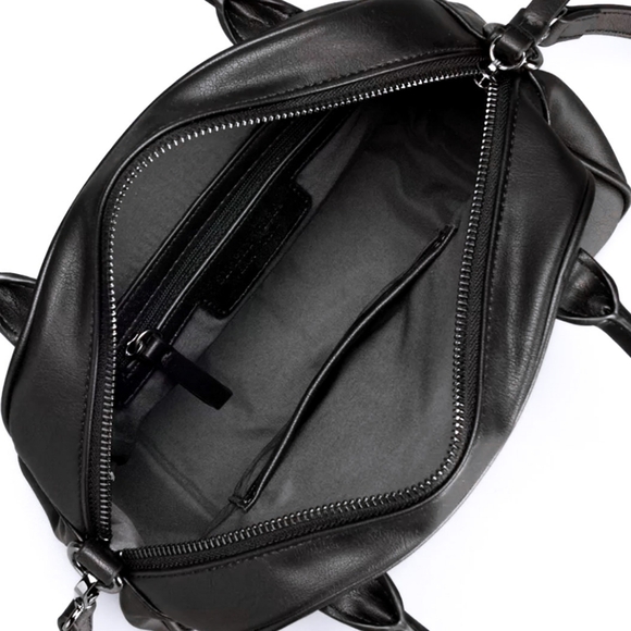 New Vera Wang Simply Vera Suni Geo Bowler Tote Black Top Handle Shoulder Bag - Picture 2 of 4